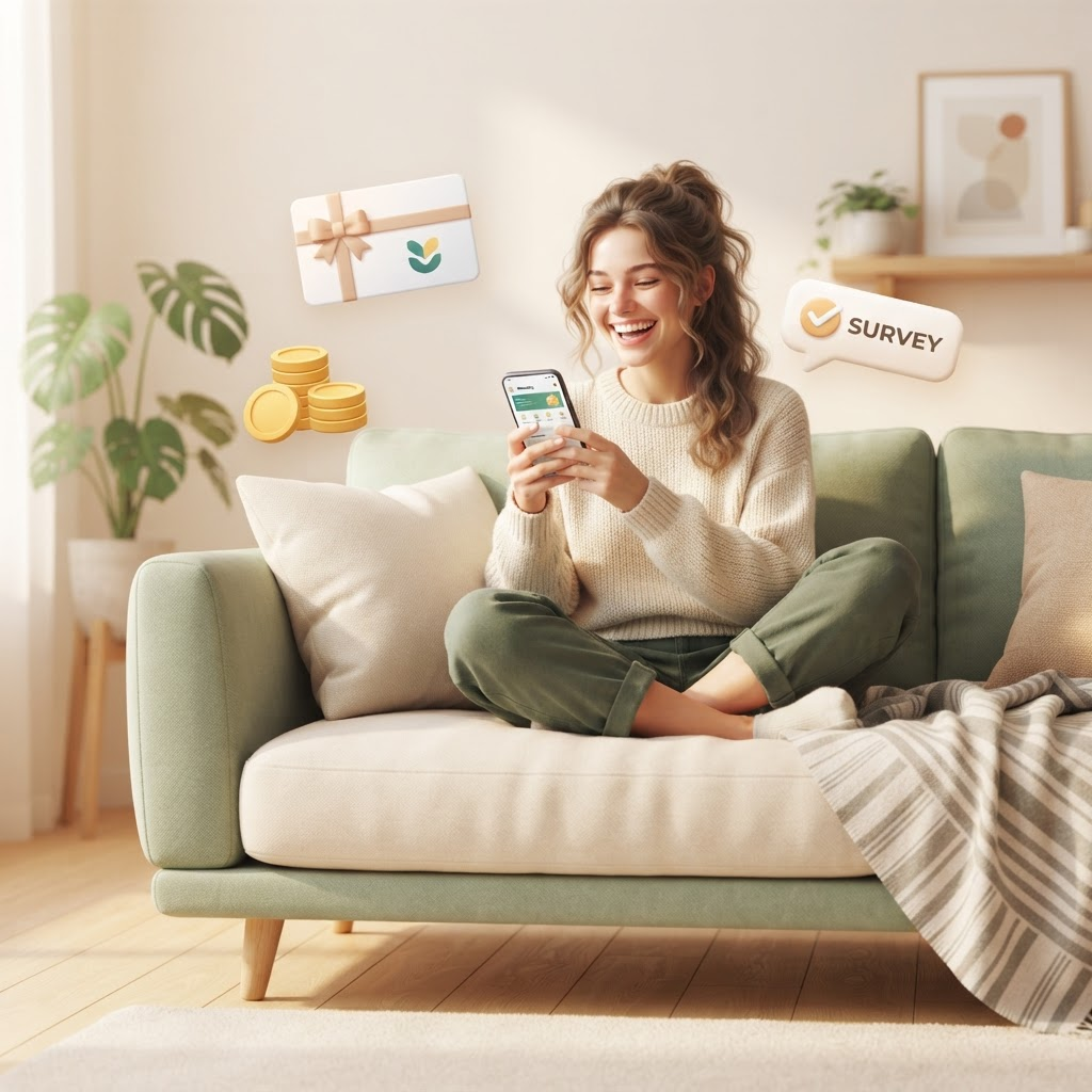 A person earning rewards by taking surveys on their phone